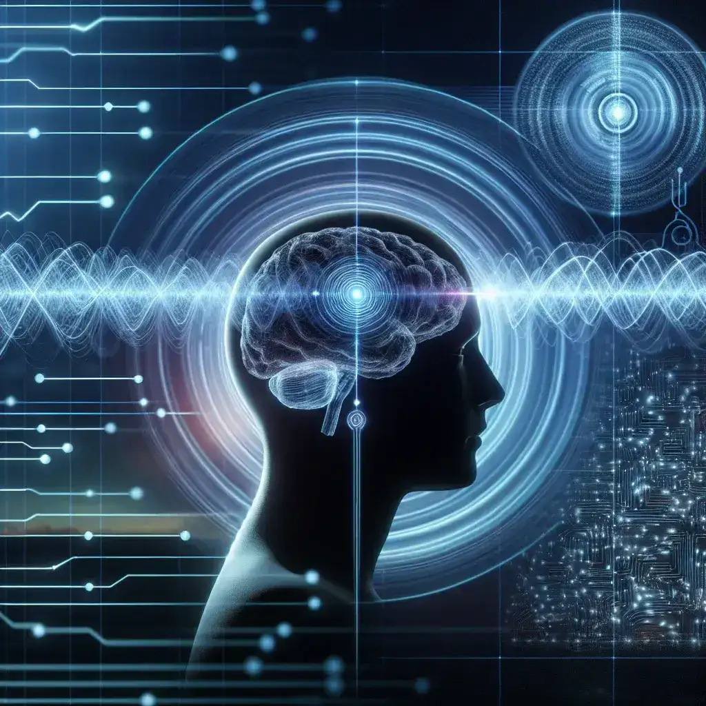"Illustration of AI models analyzing brainwave patterns to convert thoughts into text, showcasing the intersection of neuroscience and artificial intelligence."